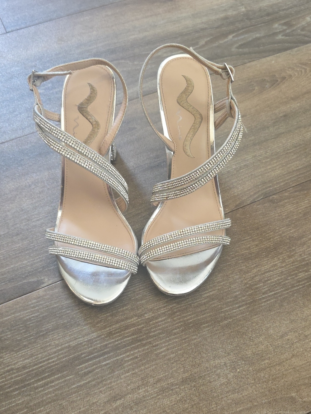 Nina Silver Rhinestone Strappy Evening Heels